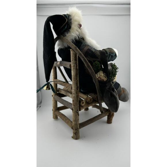 Rustic Santa Figurine on Wooden Chair with Gifts and Tree Decor - Picture 7 of 10
